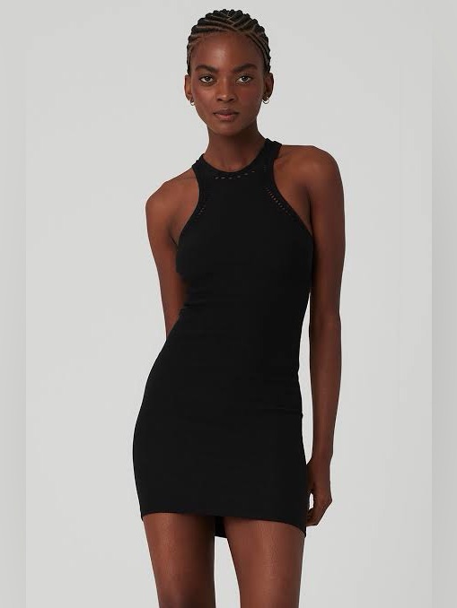 Alo Yoga Black Seamless Open Air Racerback Bodycon Mini Dress